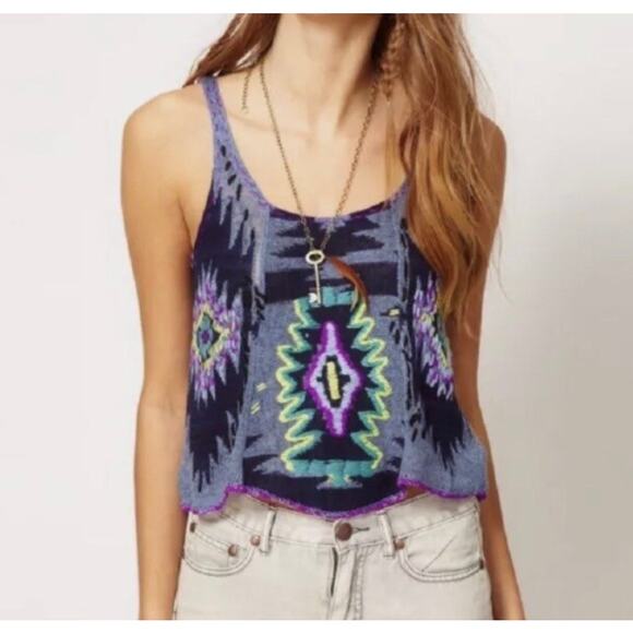 Free People Thirty Seven Miles East Aztec Boho Tank Top Colorful Medium Festival - Picture 1 of 6